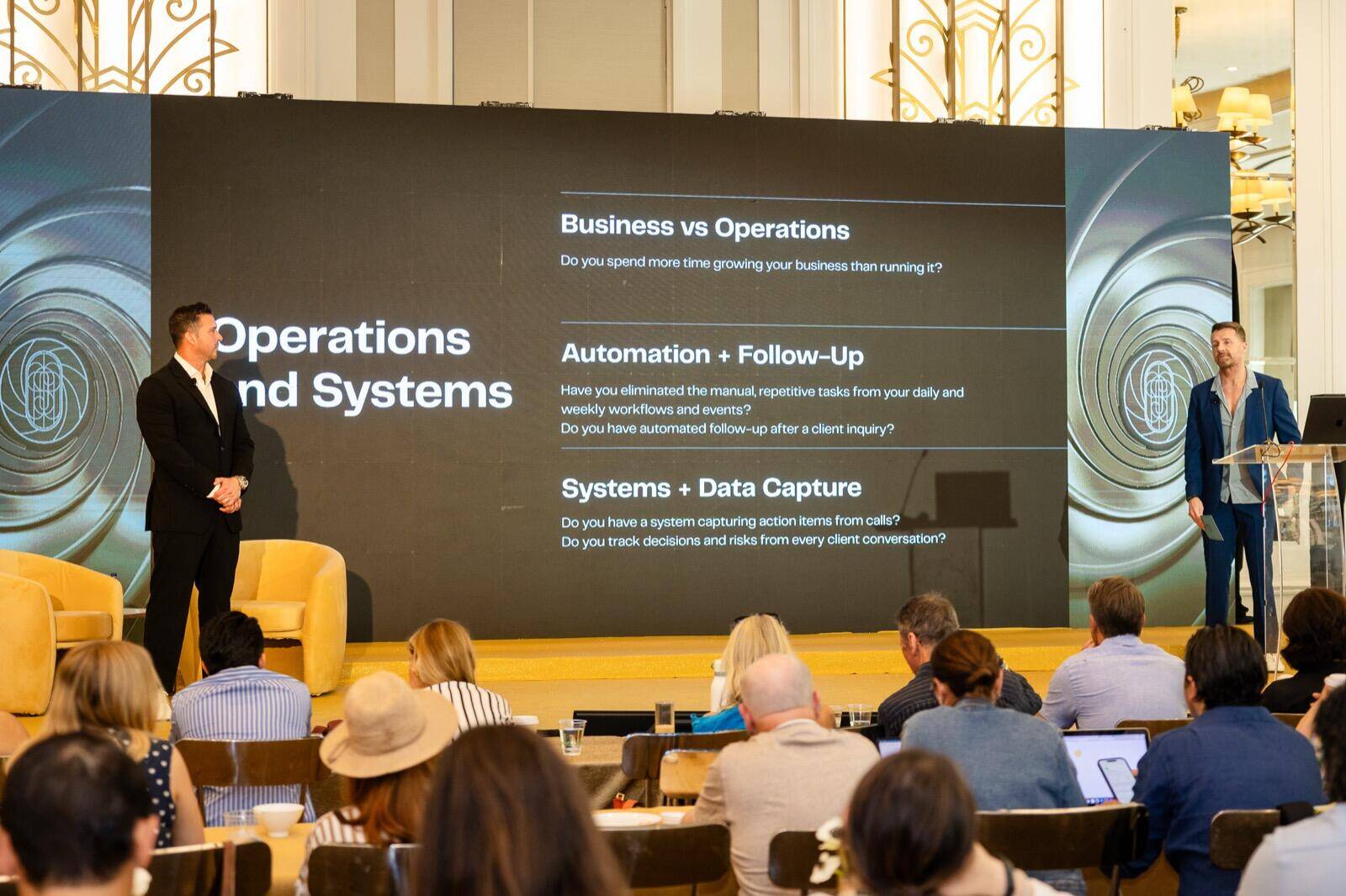Travis McBurney presenting on Operations and Systems at RSVP conference